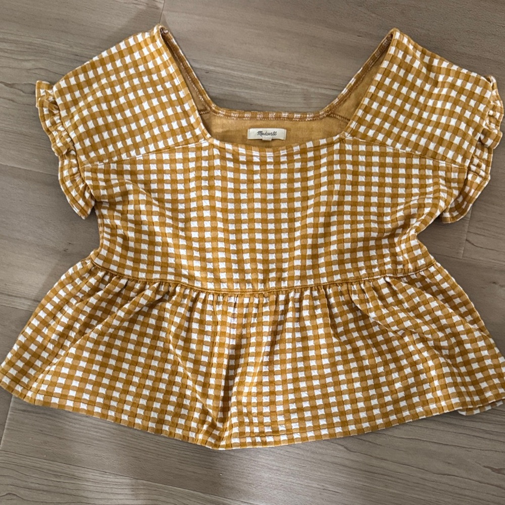 Madewell Mustard Gingham Peplum Top